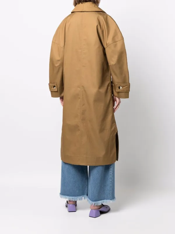 GANNI double-twill Long Coat - Farfetch