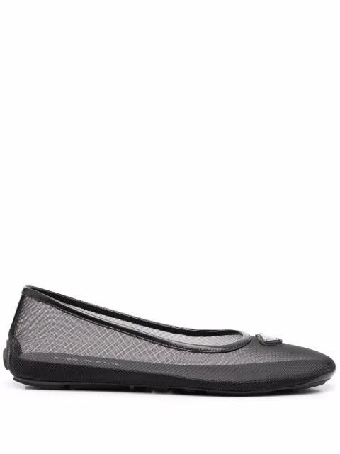 Prada triangle-logo mesh ballerina shoes
