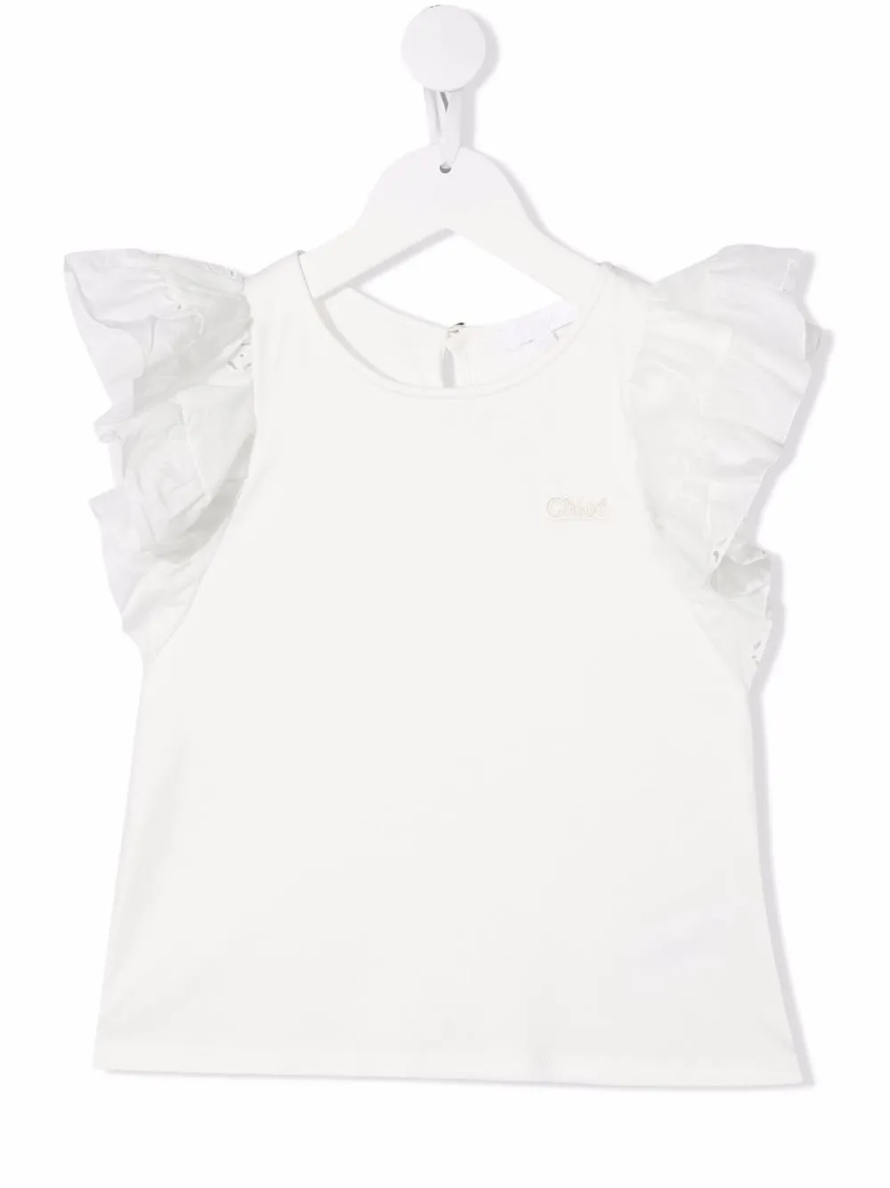 

Chloé Kids playera con volantes en las mangas - Blanco