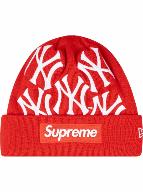 Supreme X New Era Logo Beanie In Red