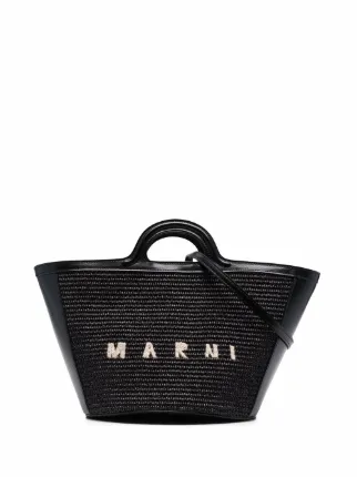 【MARNI】TROPICALIA TOTE BAG Medium black raffia-effect Trunkaroo beach bag | Marni