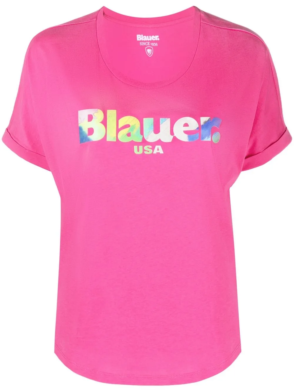 

Blauer playera con logo estampado - Rosado