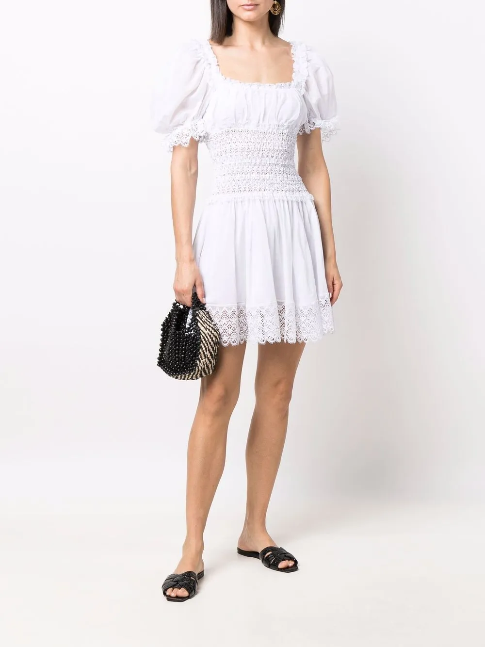 Charo Ruiz Ibiza Mini-jurk met ruches - Wit