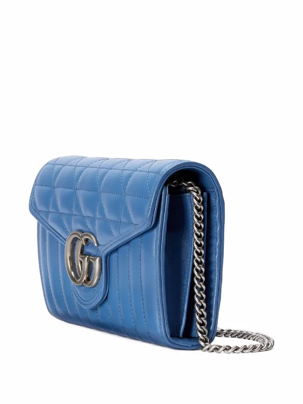 Gucci Marmont Top Handle Bag GG Mini Pastel Blue in Matelasse