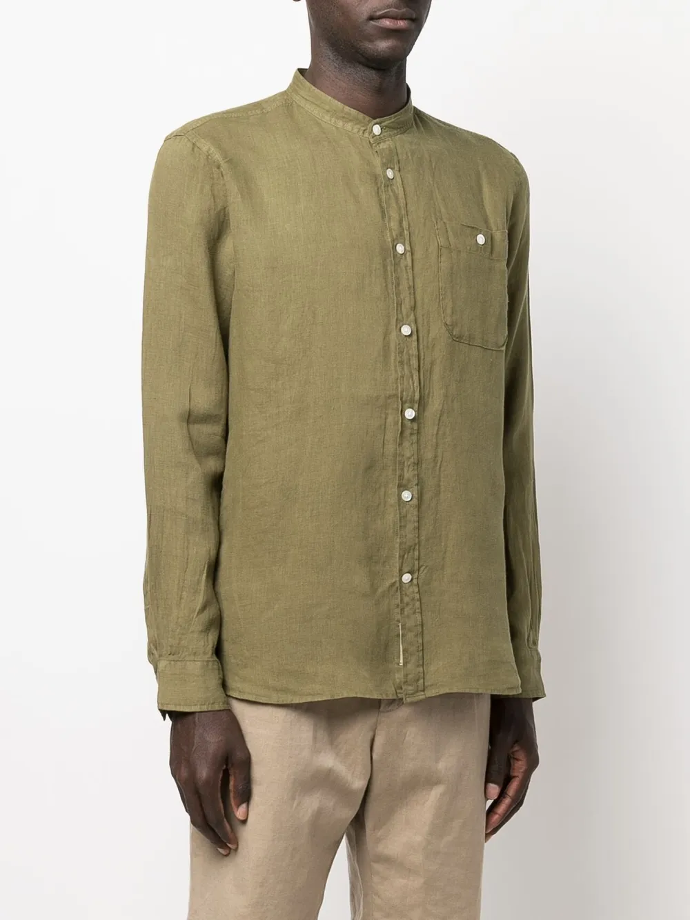 Woolrich bandcollar Linen Shirt Farfetch
