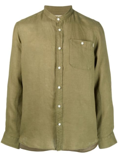 Woolrich - band-collar linen shirt