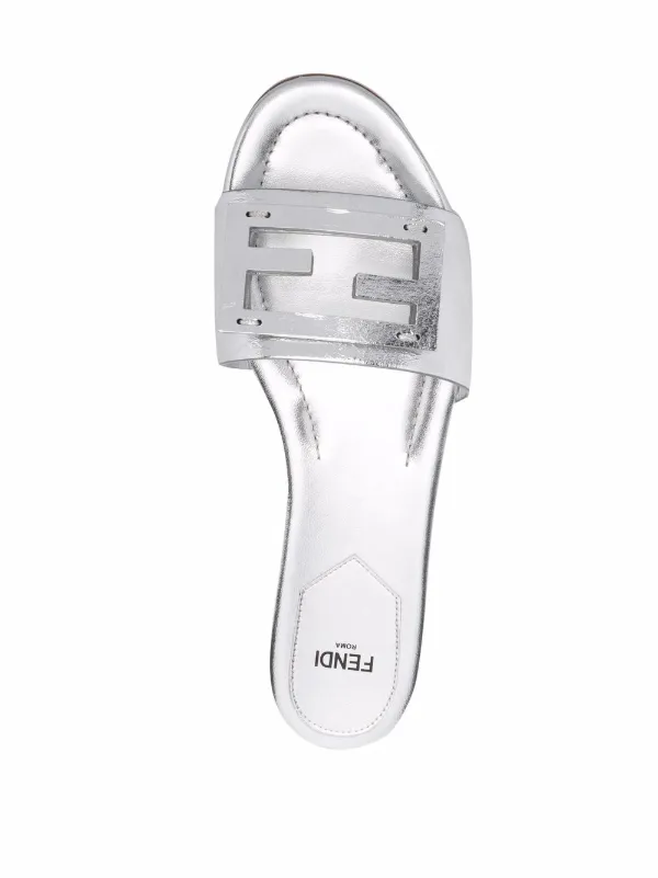 FENDI Baguette Slide Sandals | Silver | FARFETCH