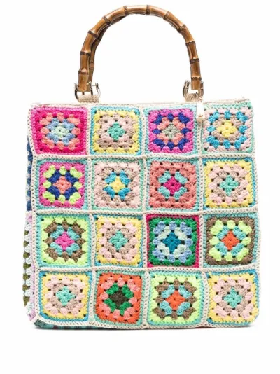 floral graphic crochet tote bag