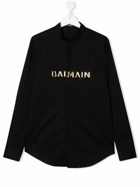 Balmain Kids قميص بأكمام طويلة وحروف شعار الماركة