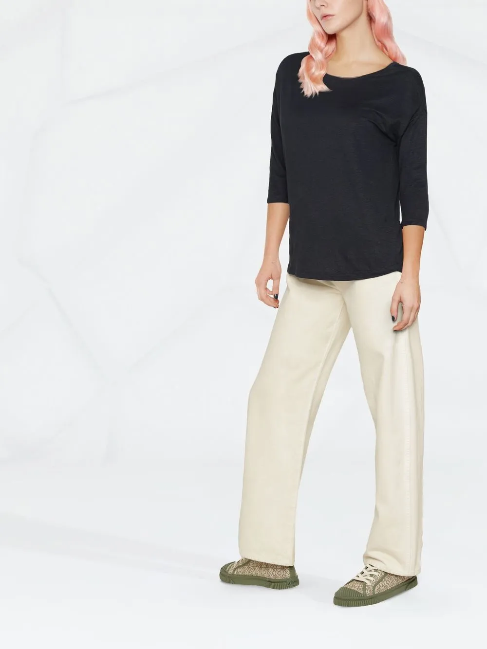 Majestic Boat Neck 3/4 Sleeves Sweater In Blau