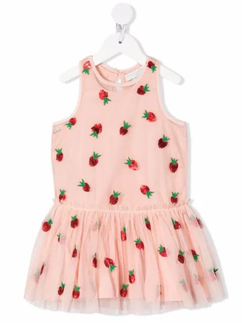 Stella McCartney Kids فستان تول مطرز بفراولة