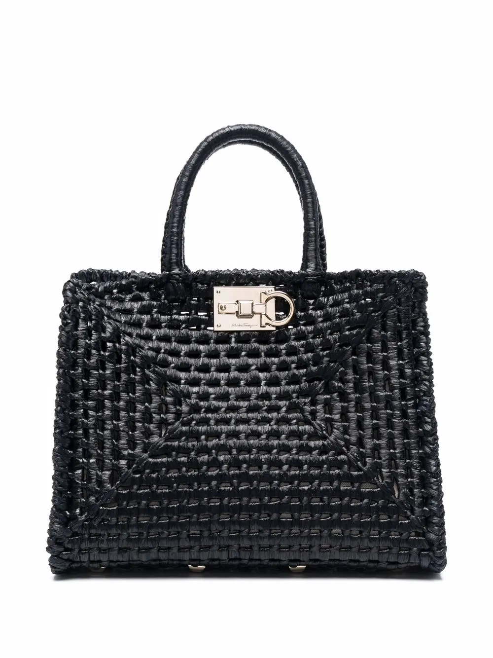 

Salvatore Ferragamo Gancini straw tote - Black