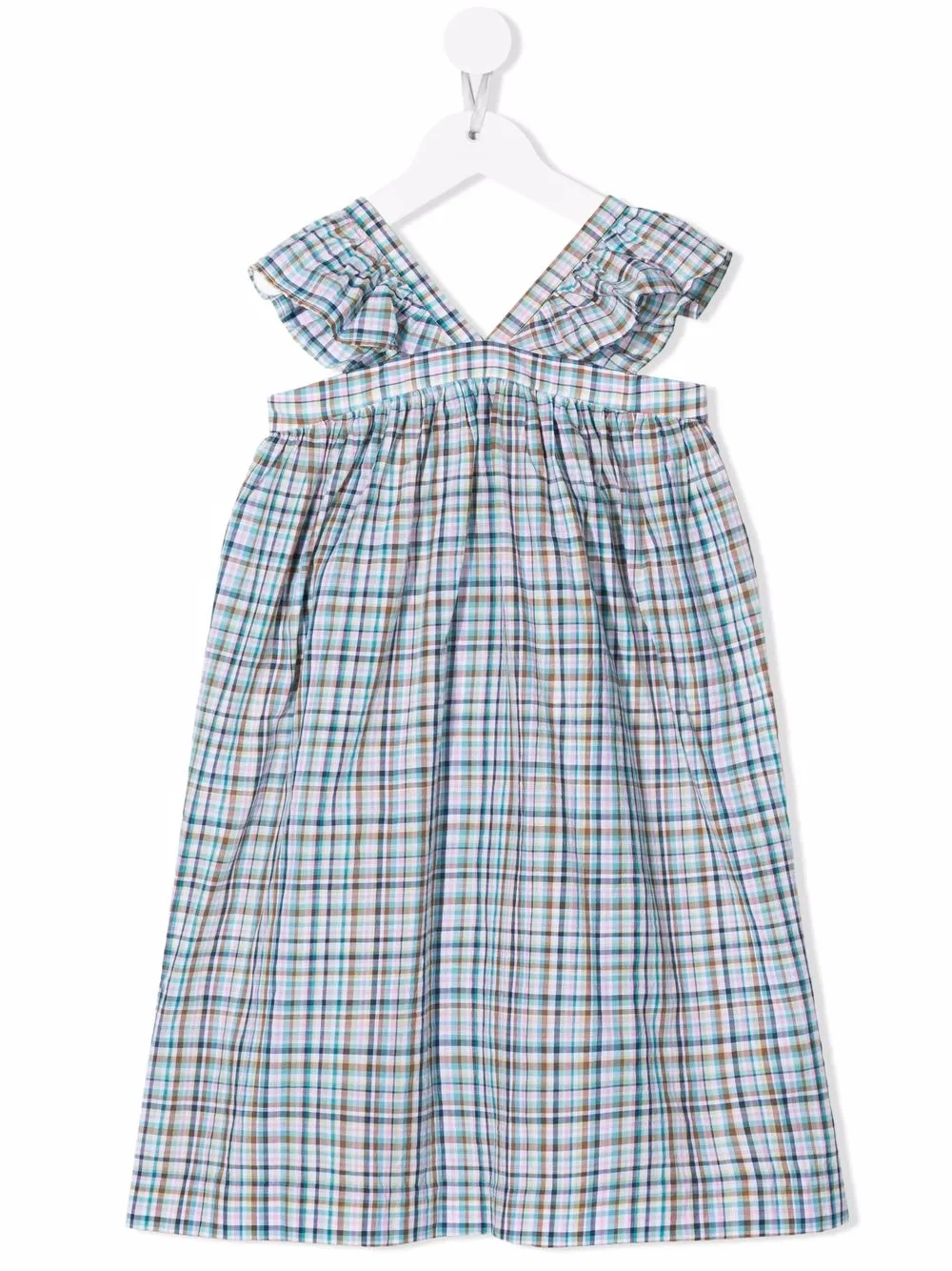 

Bonpoint TEEN ruffle-strap plaid dress - Blue