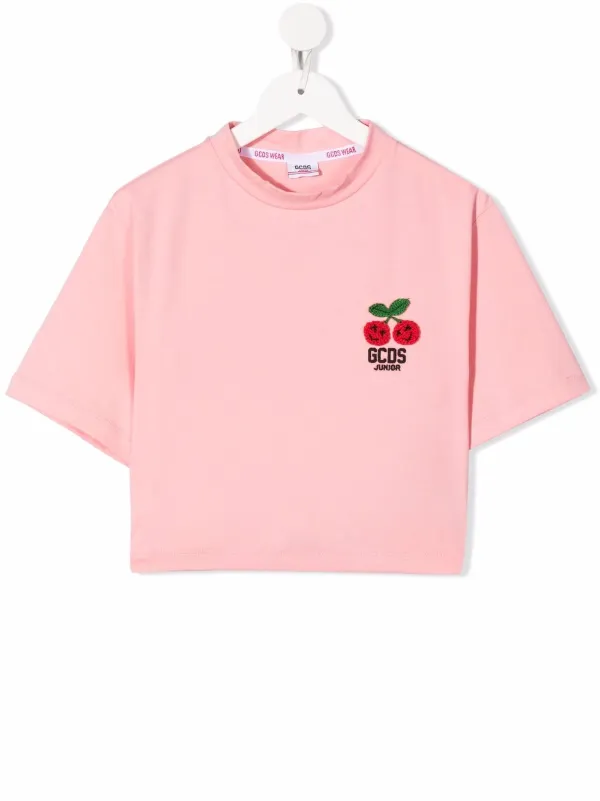 Gcds Kids cherry-embroidered Cropped T 