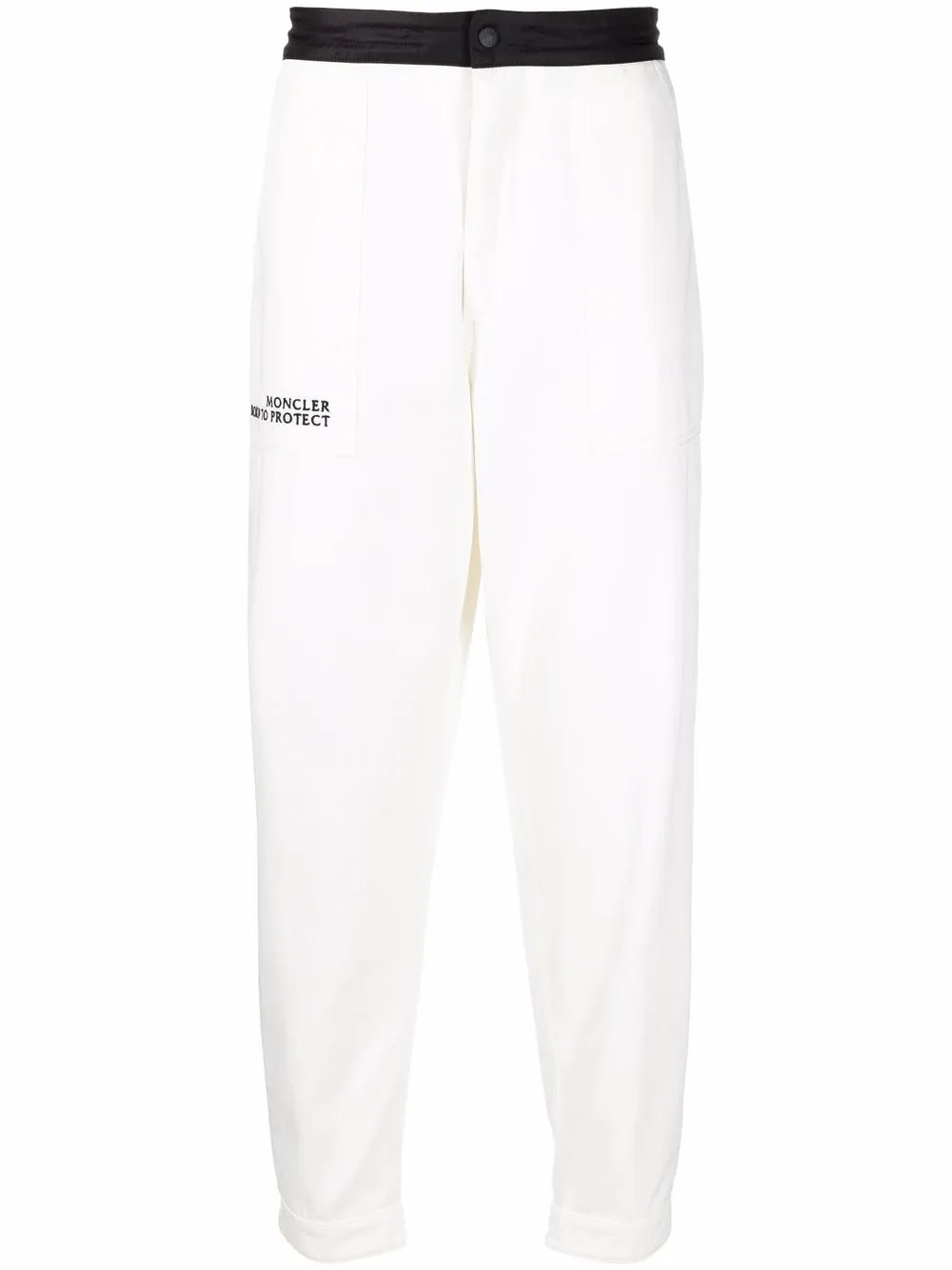 

Moncler slogan-embroidered cotton tapered trousers - White