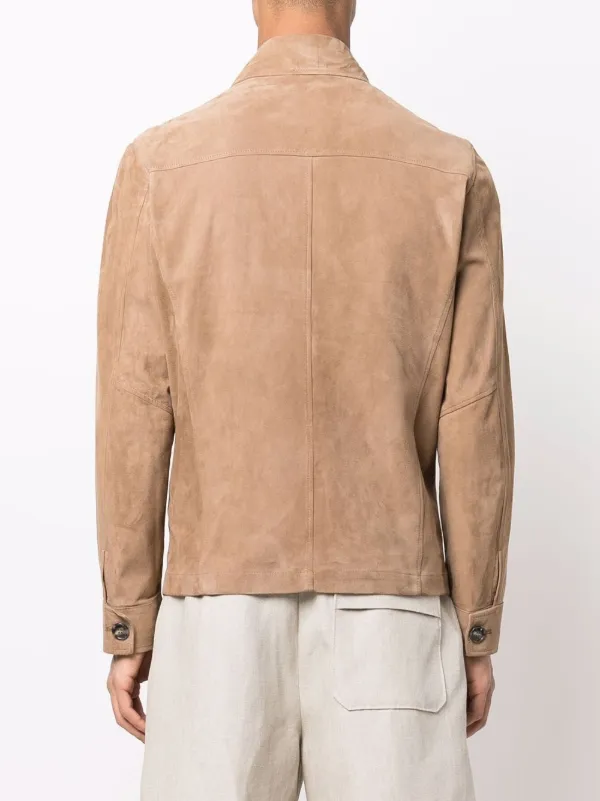 Barba chest-pocket Leather Shirt Jacket 