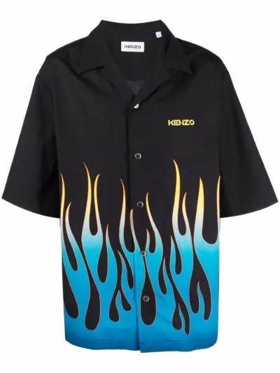flame-print branded short-sleeve shirt 