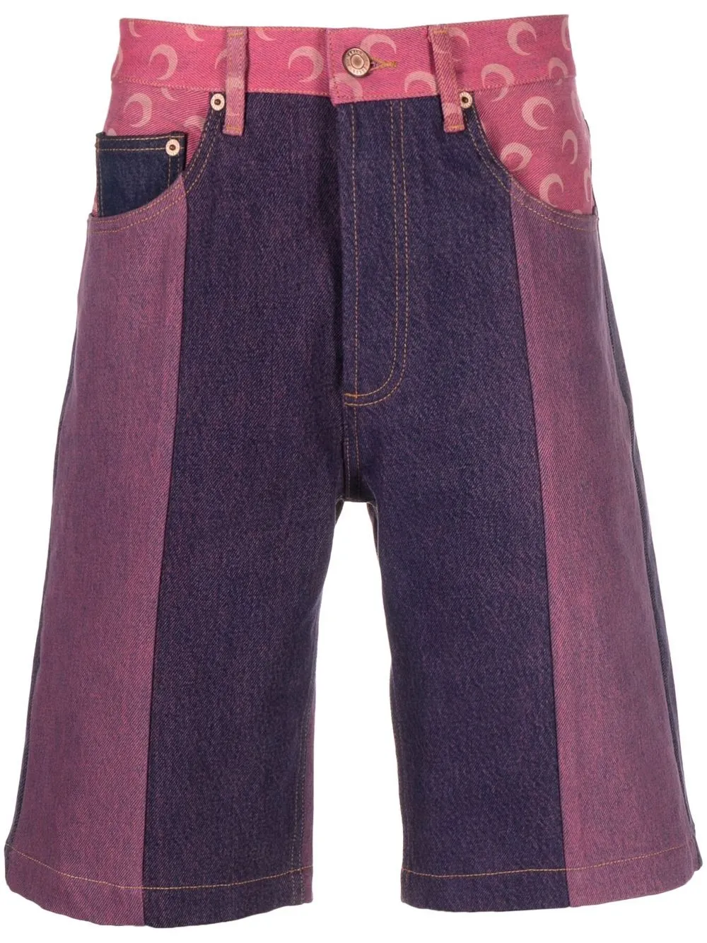 

Marine Serre shorts de mezclilla Crescent Moon a paneles - Rosado
