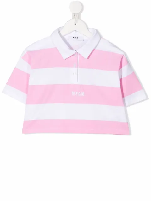 Msgm Kids قميص بولو مخطط مطرز بشعار الماركة