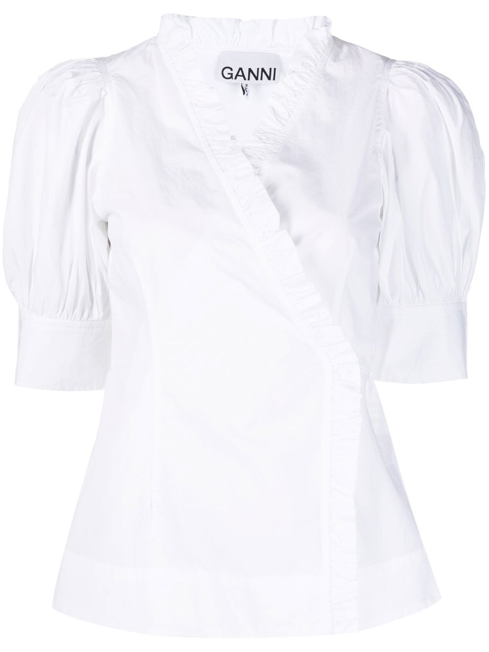 GANNI ruffle-trim wrap blouse Women