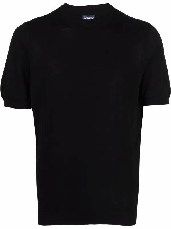 Drumohr Fine Knit Mock-neck T-shirt in Black