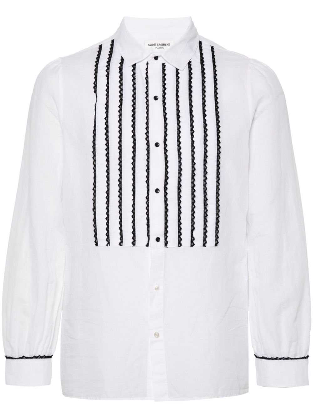 Saint Laurent contrasting lace-detail shirt - White