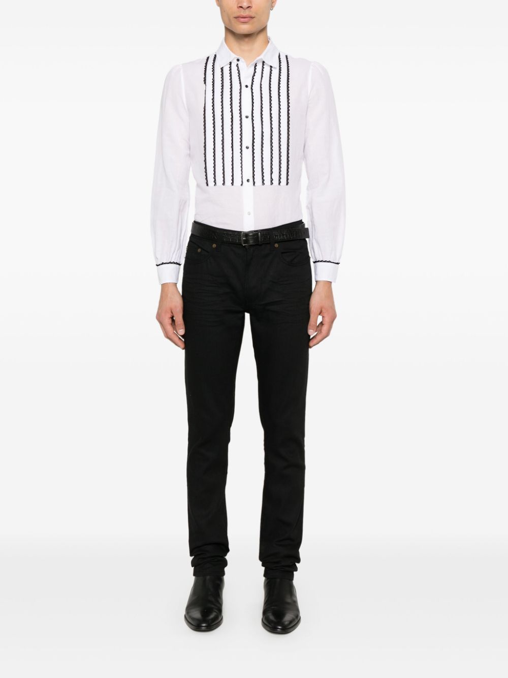 Saint Laurent contrasting lace-detail shirt - White