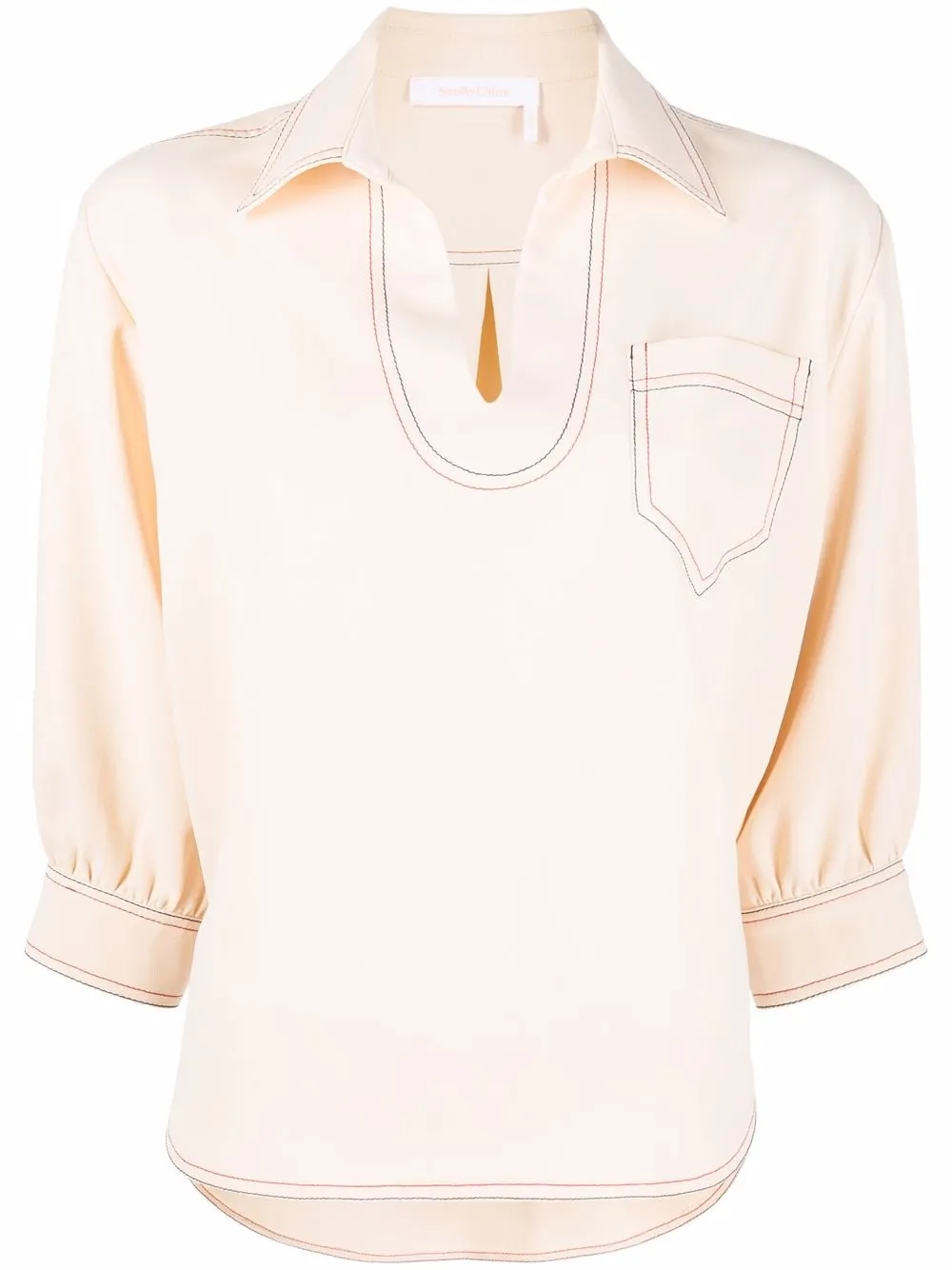 

See by Chloé cropped sleeve smock blouse - Neutrals