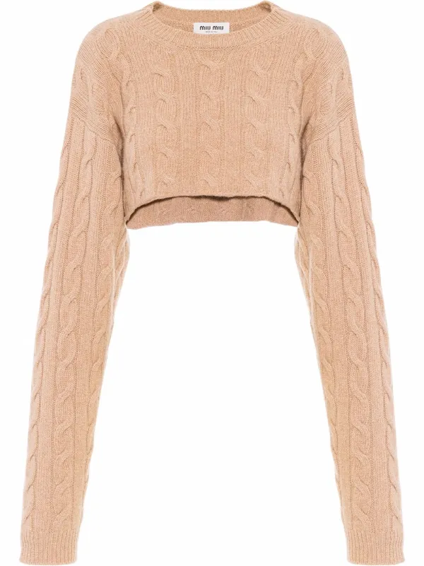 Miu Miu Cable Knit Cropped Cashmere Jumper - Farfetch