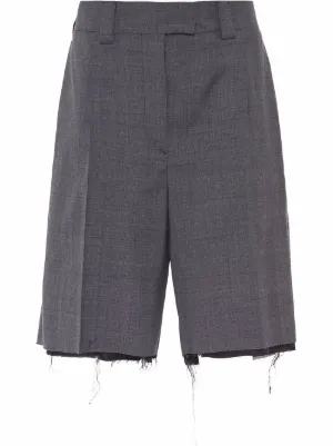 Neutral Pleated houndstooth wool shorts, Miu Miu