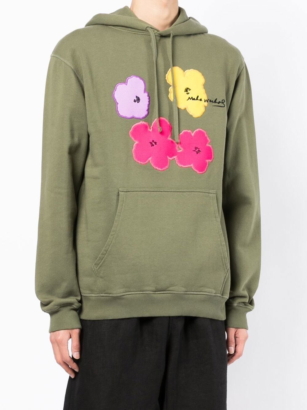 Shop Maharishi Floral-embroidered Organic Cotton Hoodie In Green