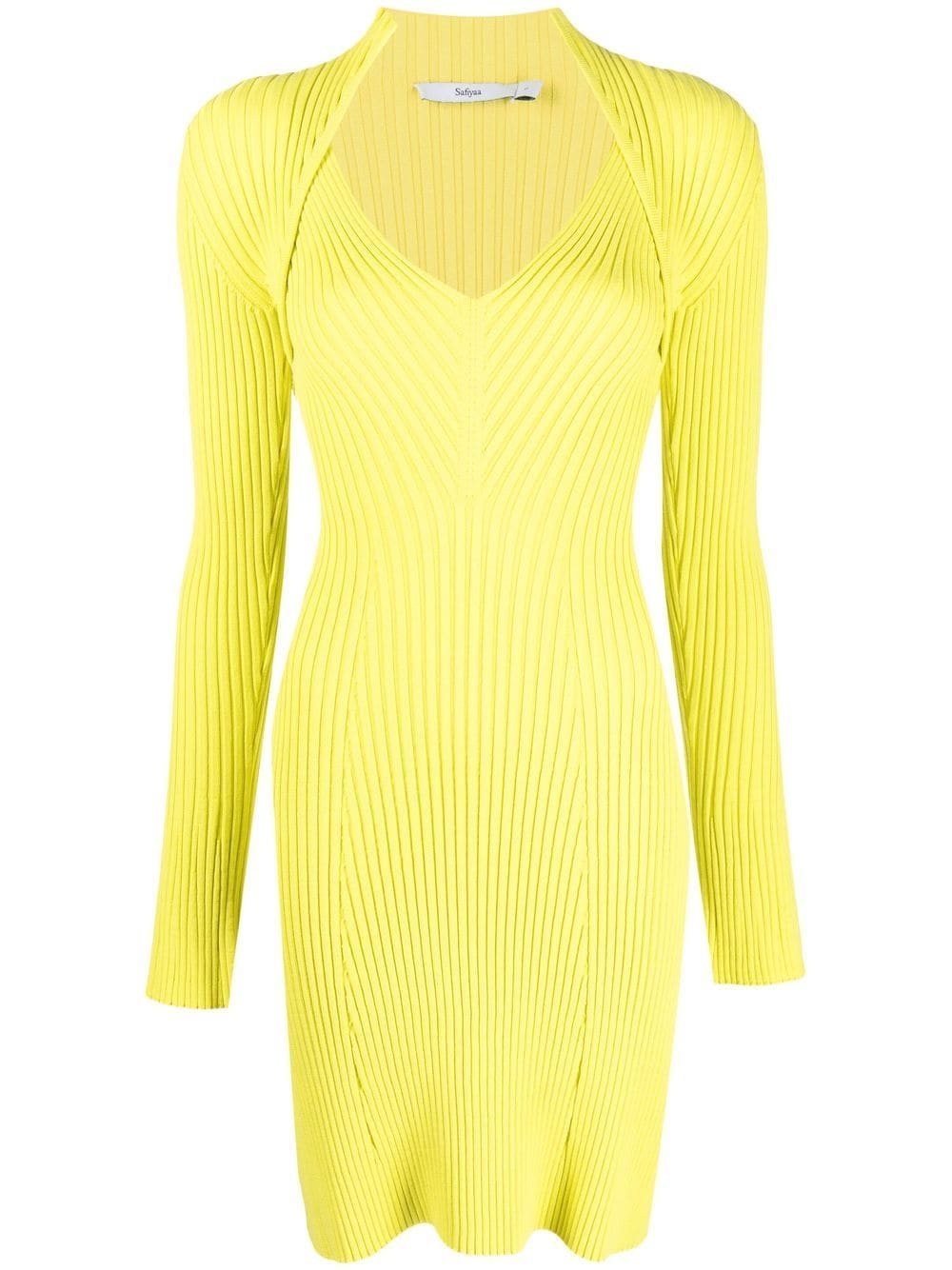 

Safiyaa vestido de canalé corto con cuello en V - Amarillo