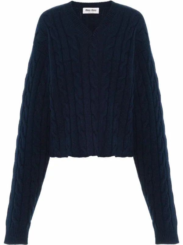 Miu Miu Cable Knit Cashmere V-neck Jumper - Farfetch