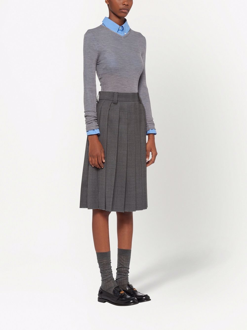 Shop Miu Miu Prince Of Wales-check Wool Skirt In Grey