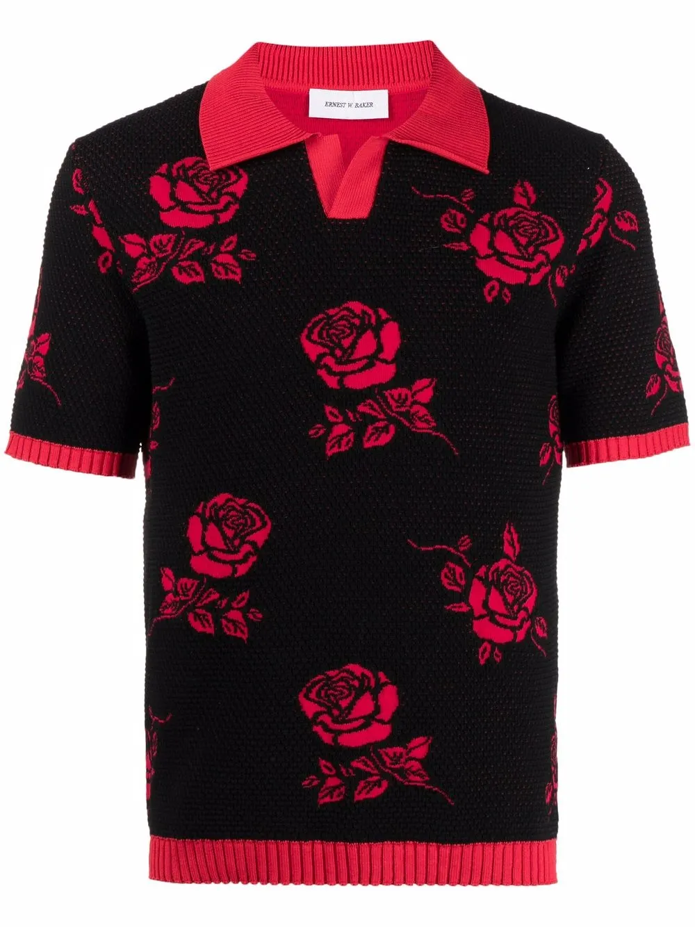 

Ernest W. Baker playera tipo polo con rosas en intarsia - Negro