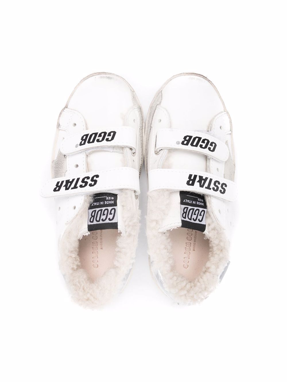 Golden Goose Kids touch-strap shearling trainers - White