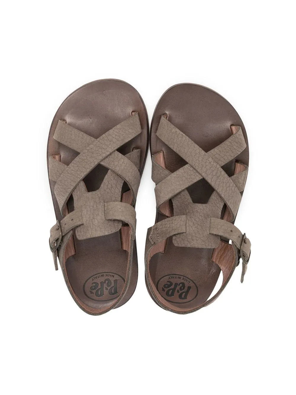  Pèpè Cross-strap Leather Sandals - Grey 