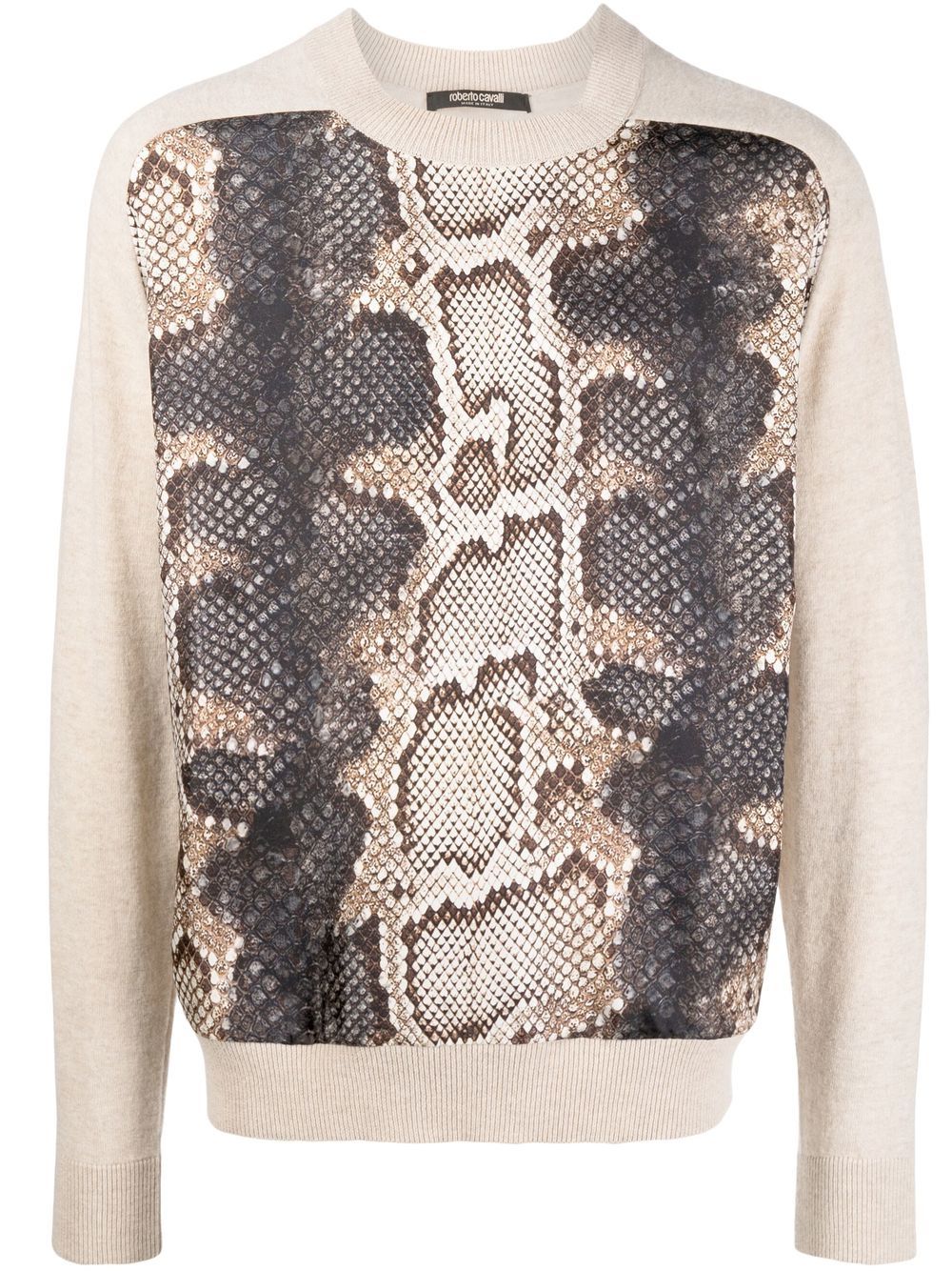 Roberto Cavalli snake-print wool jumper - Neutrals