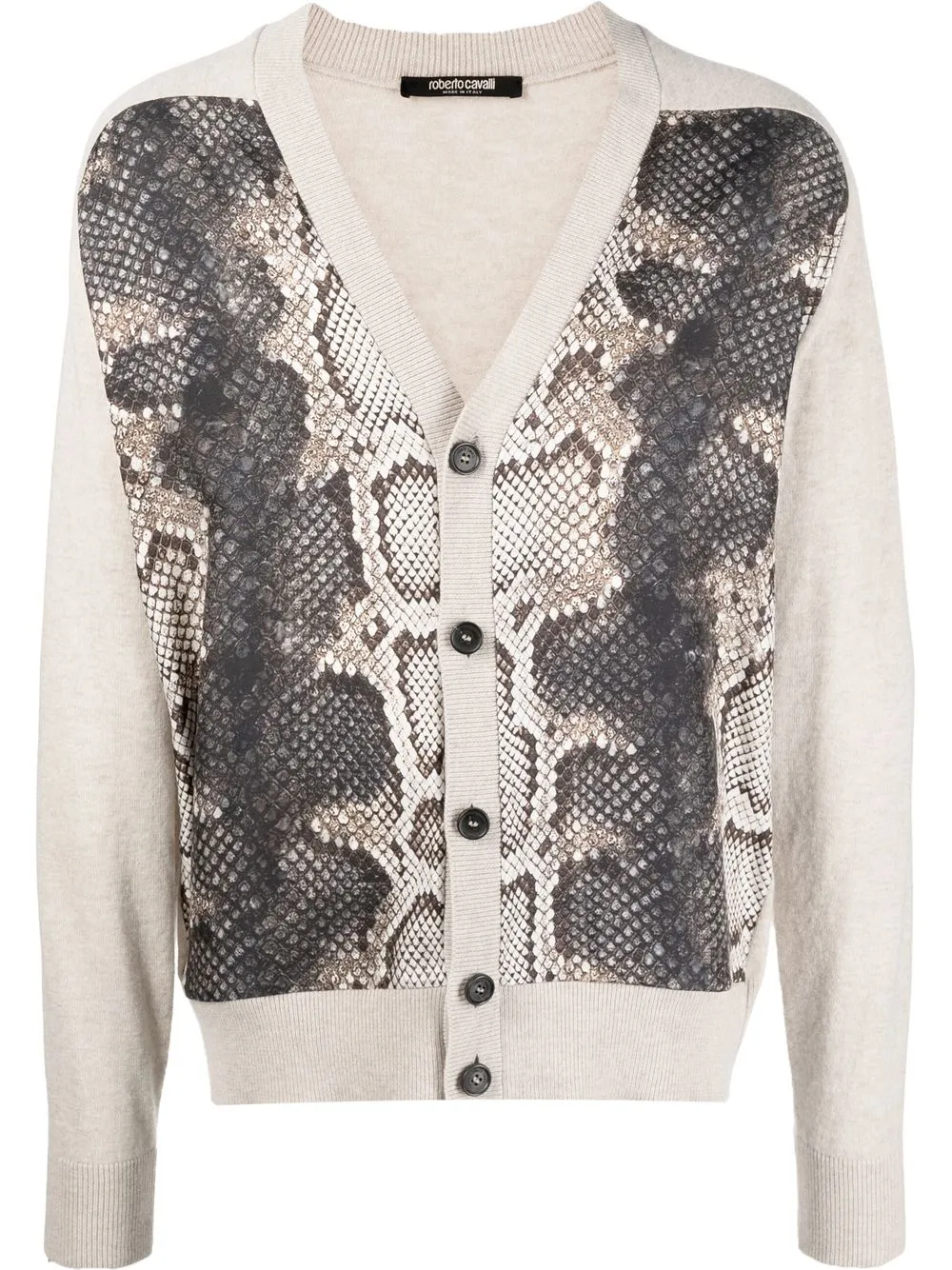 

Roberto Cavalli snakeskin-print panelled cardigan - Neutrals