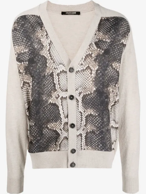 Roberto Cavalli snakeskin-print panelled cardigan