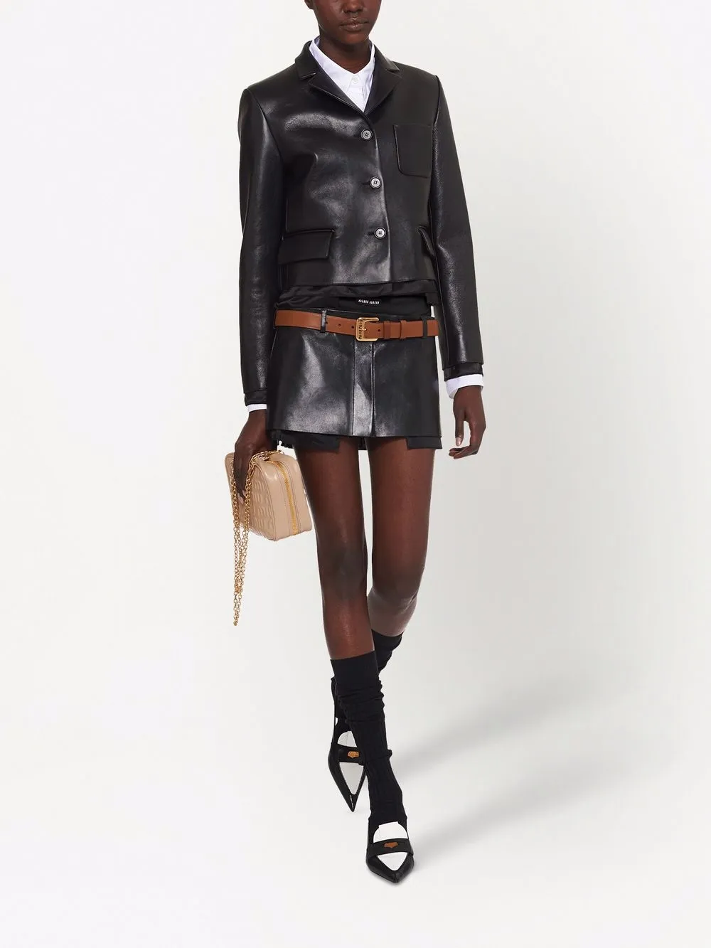 Miu Miu Schoudertas met logo-reliëf - Bruin