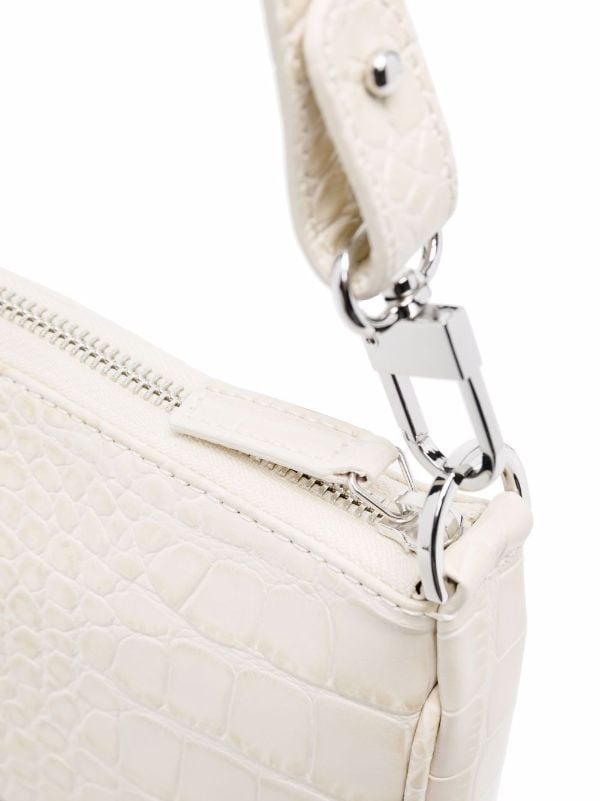By Far white mini leather mock croc cross body bag