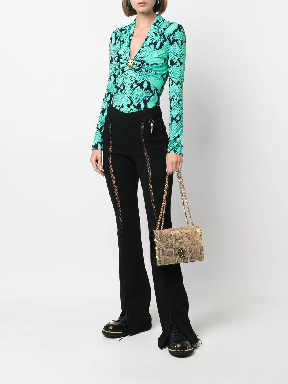 Roberto Cavalli Schoudertas met slangenleer-effect - Goud