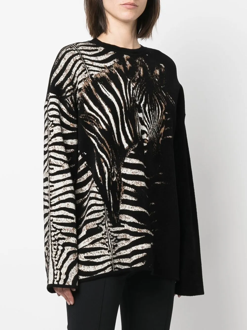  Roberto Cavalli Strickpullover Mit Zebra Print   Schwarz 