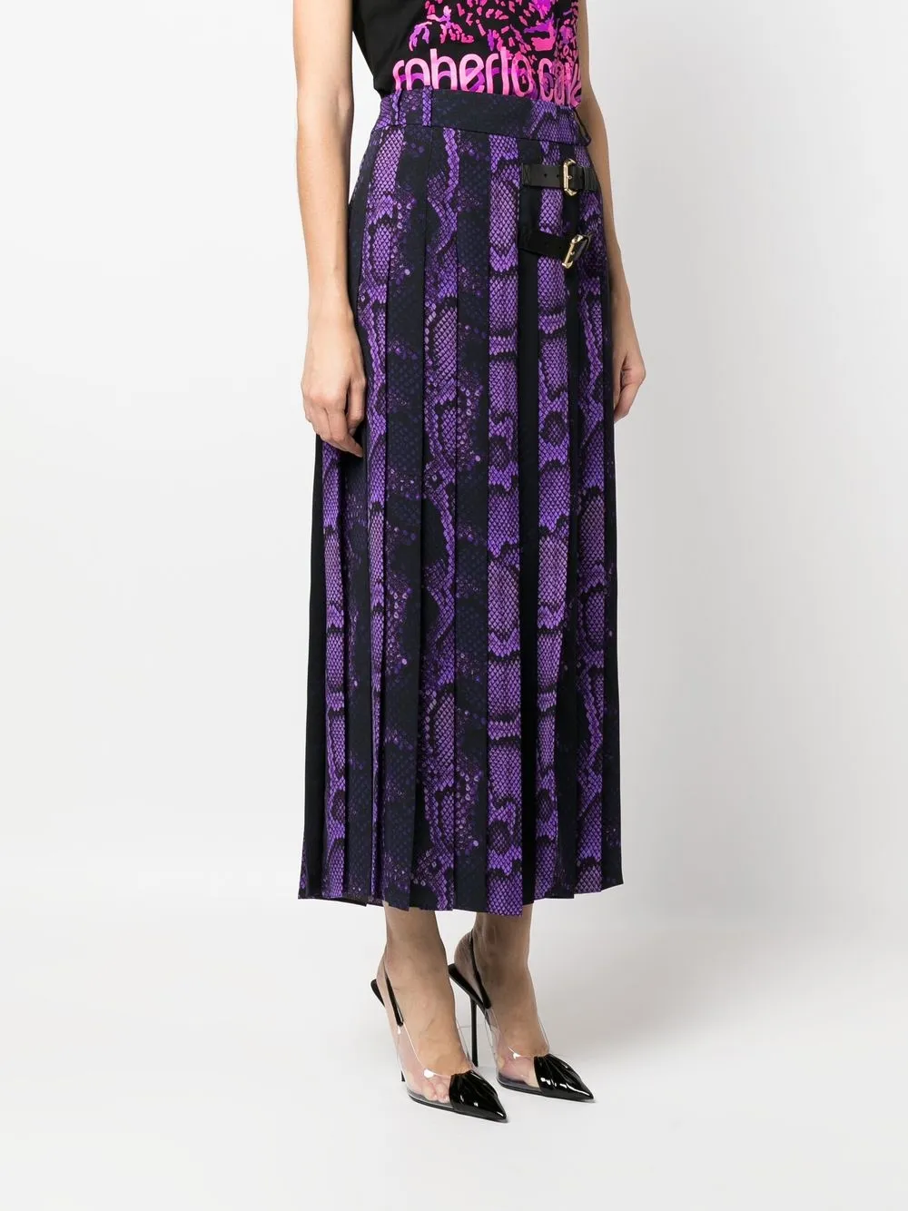 Roberto Cavalli Python-print High-waisted Maxi Skirt In Purple