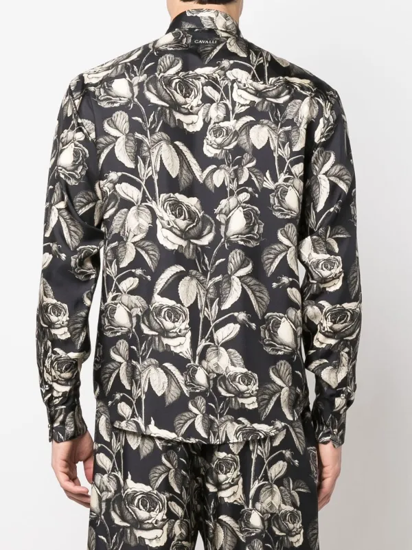 Roberto Cavalli rose-print Silk Shirt | Black | FARFETCH