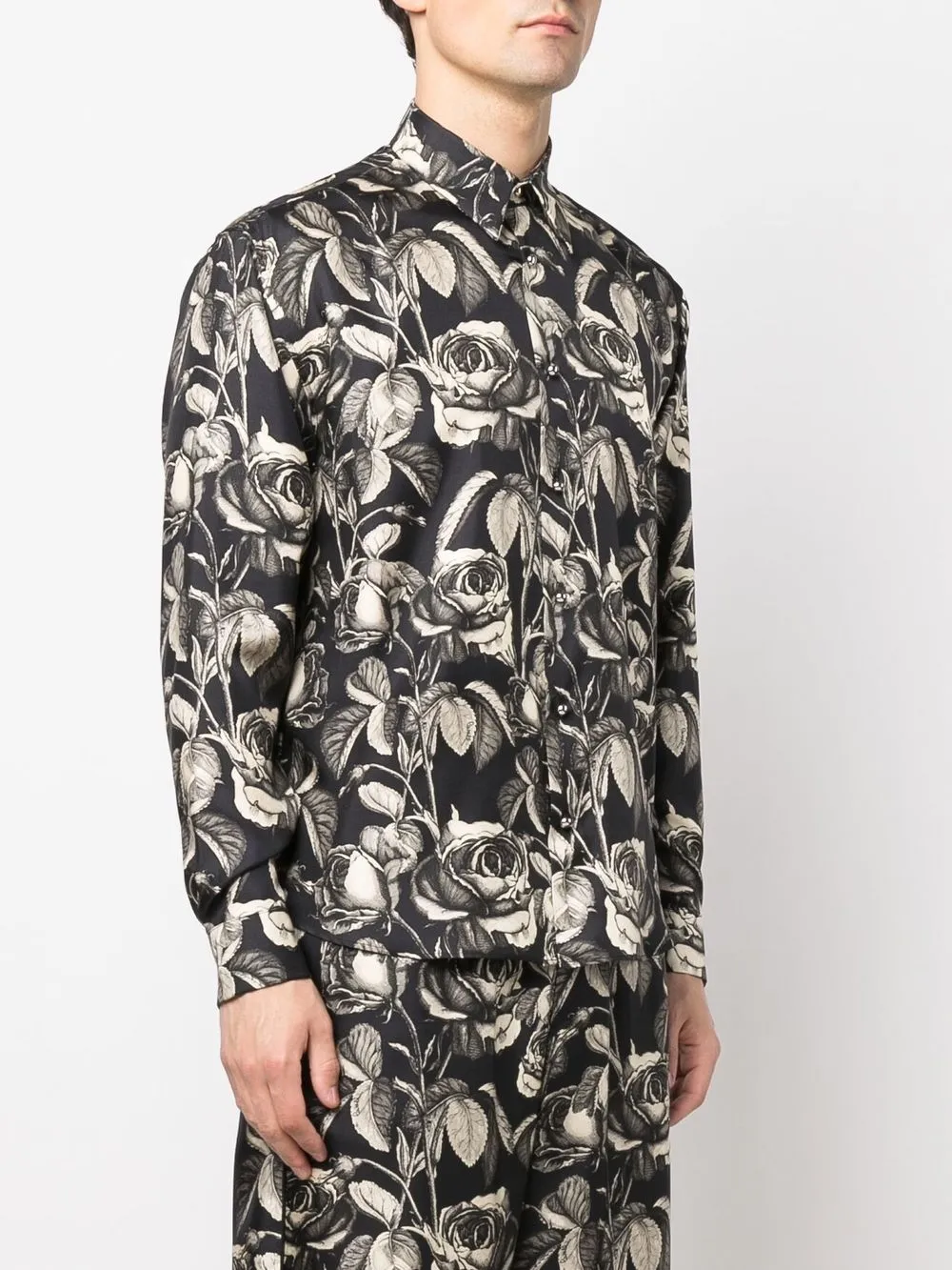  Roberto Cavalli Hemd Mit Rosen Print   Schwarz 