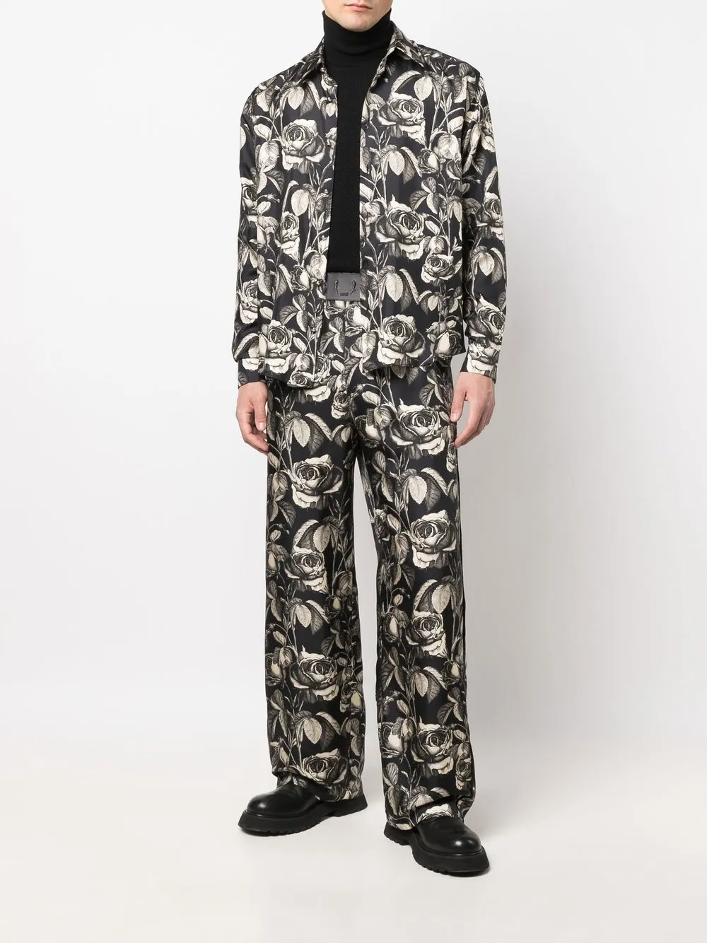 Roberto Cavalli Overhemd met roosprint - Zwart