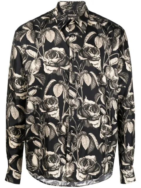 Roberto Cavalli rose-print silk shirt