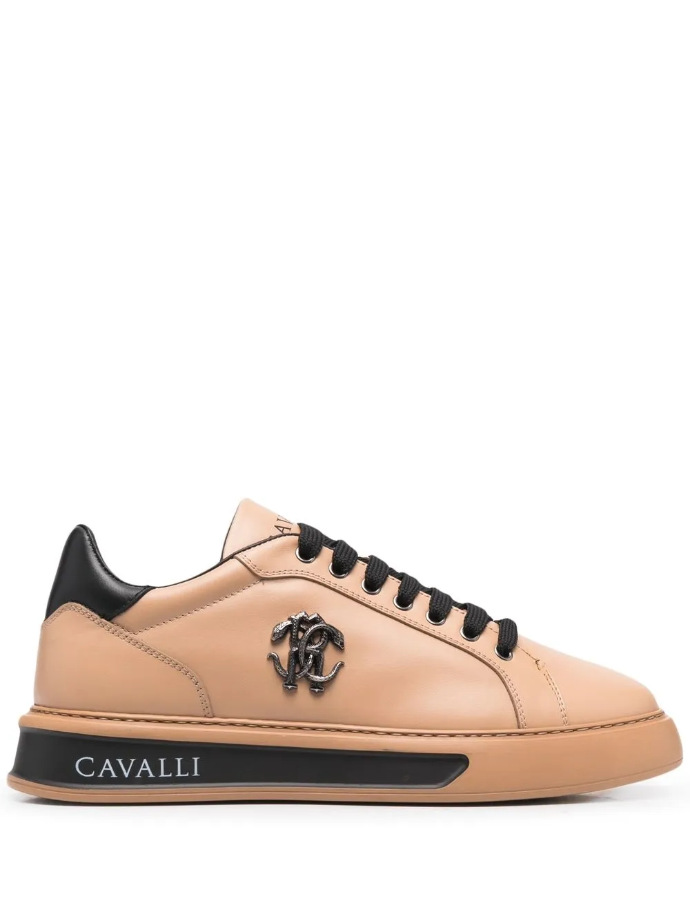 

Roberto Cavalli Mirror Snake-plaque leather sneakers - Brown